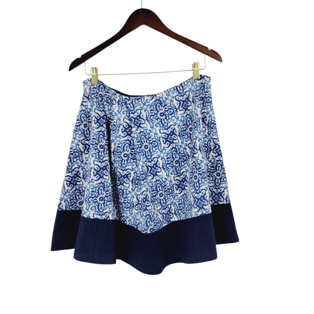 Milly Tile Print A-line Pleated Circle Skirt in Blue Combo Size Large - Picture 4 of 9